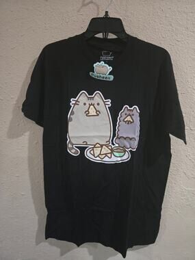 Pusheen Cat Graphic T-Shirt - Chips & Dip, Black, size Large